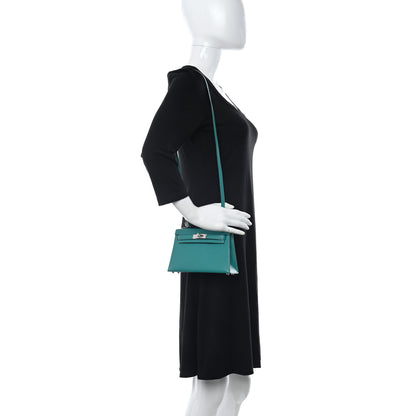 Hermes Chevre Mysore Verso Mini Kelly Sellier 20 Vert Verone Bleu Hydra 2 of 11
