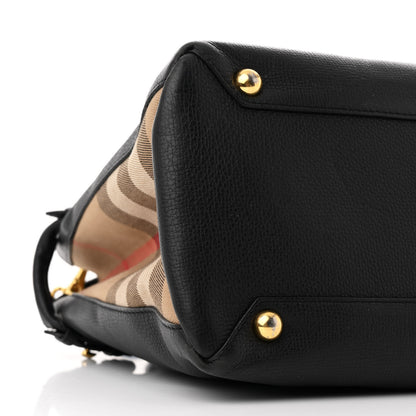 Burberry Derby Calfskin House Check Medium Banner Tote Black 10 of 11
