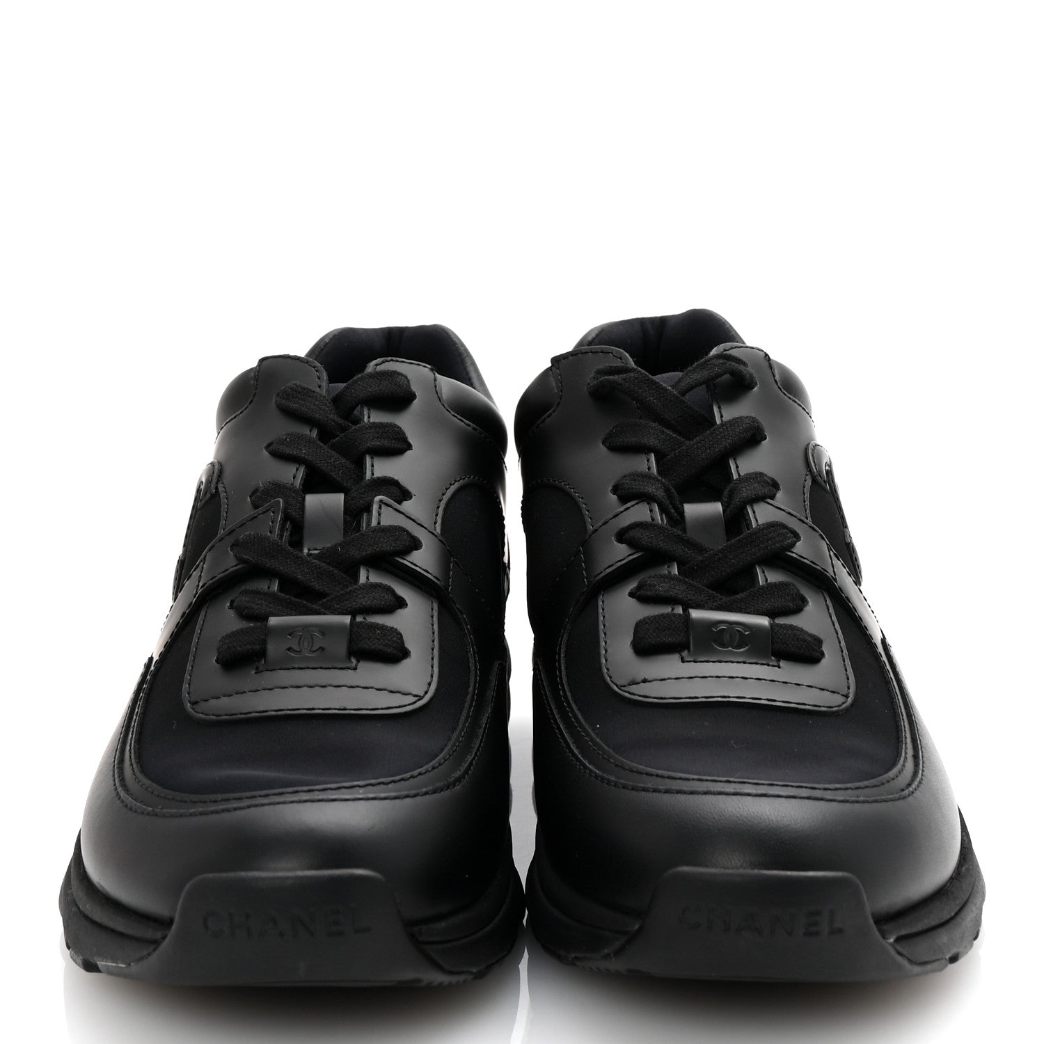Chanel Lambskin Fabric CC Sneakers 39 Black 3 of 9