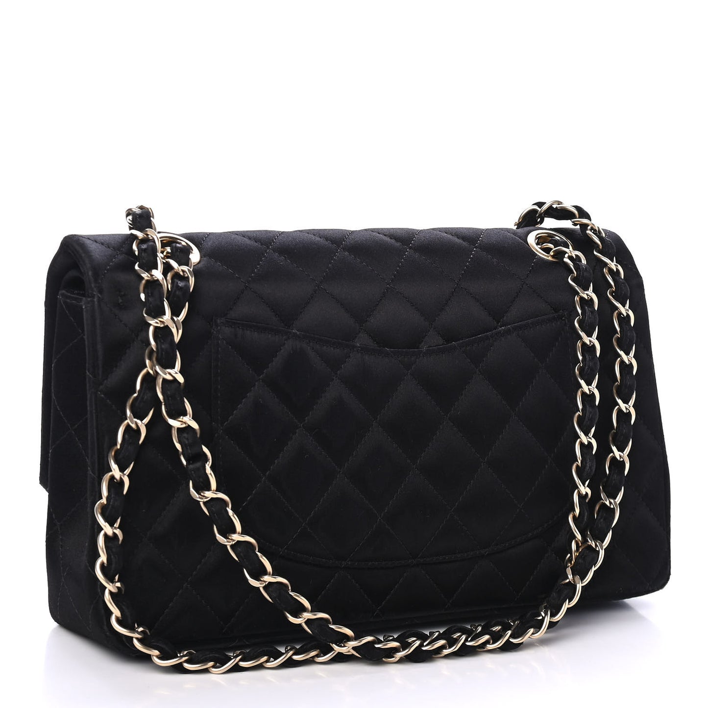 Satin Quilted Medium Double Flap Black
