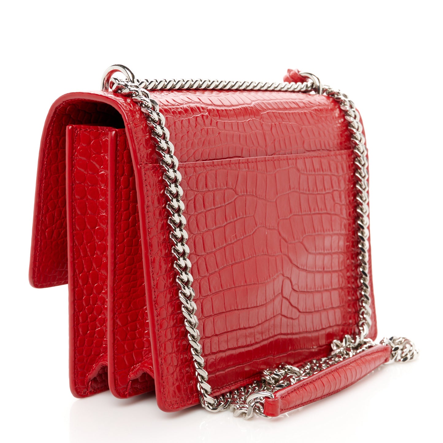Calfskin Crocodile Embossed Medium Monogram Sunset Rouge Eros