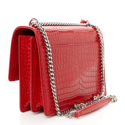 Saint Laurent Calfskin Crocodile Embossed Medium Monogram Sunset Rouge Eros 3 of 11
