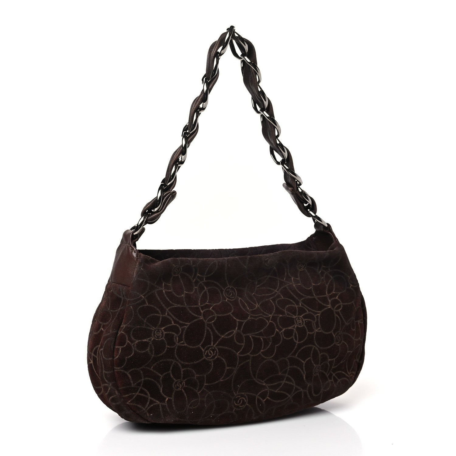 Chanel Suede Camellia Shoulder Bag Brown 3 of 9