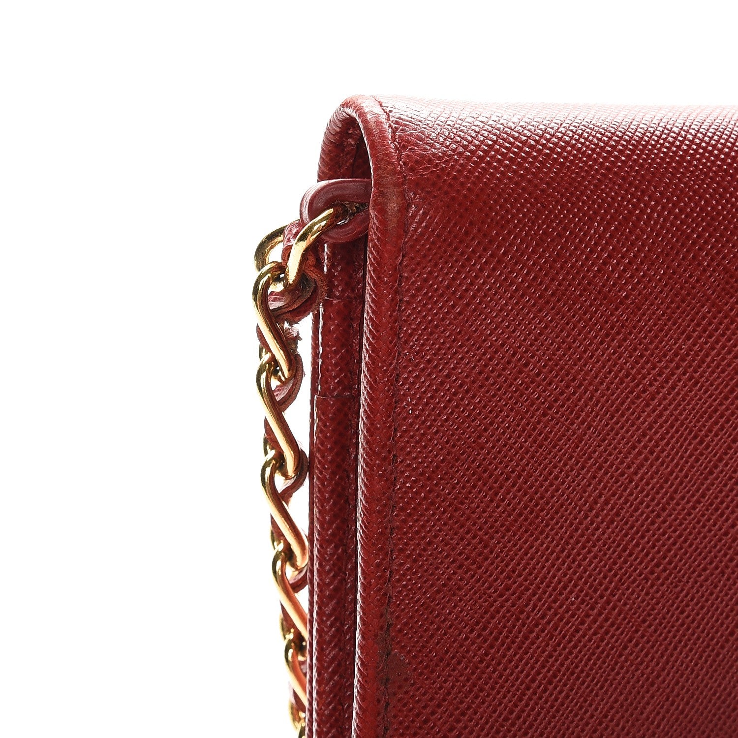 Prada Saffiano Metal Oro Chain Wallet Fuoco 10 of 15