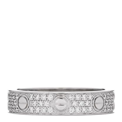 Cartier 18K White Gold Diamond 4mm LOVE Wedding Paved Band Ring 49 5 1 of 5