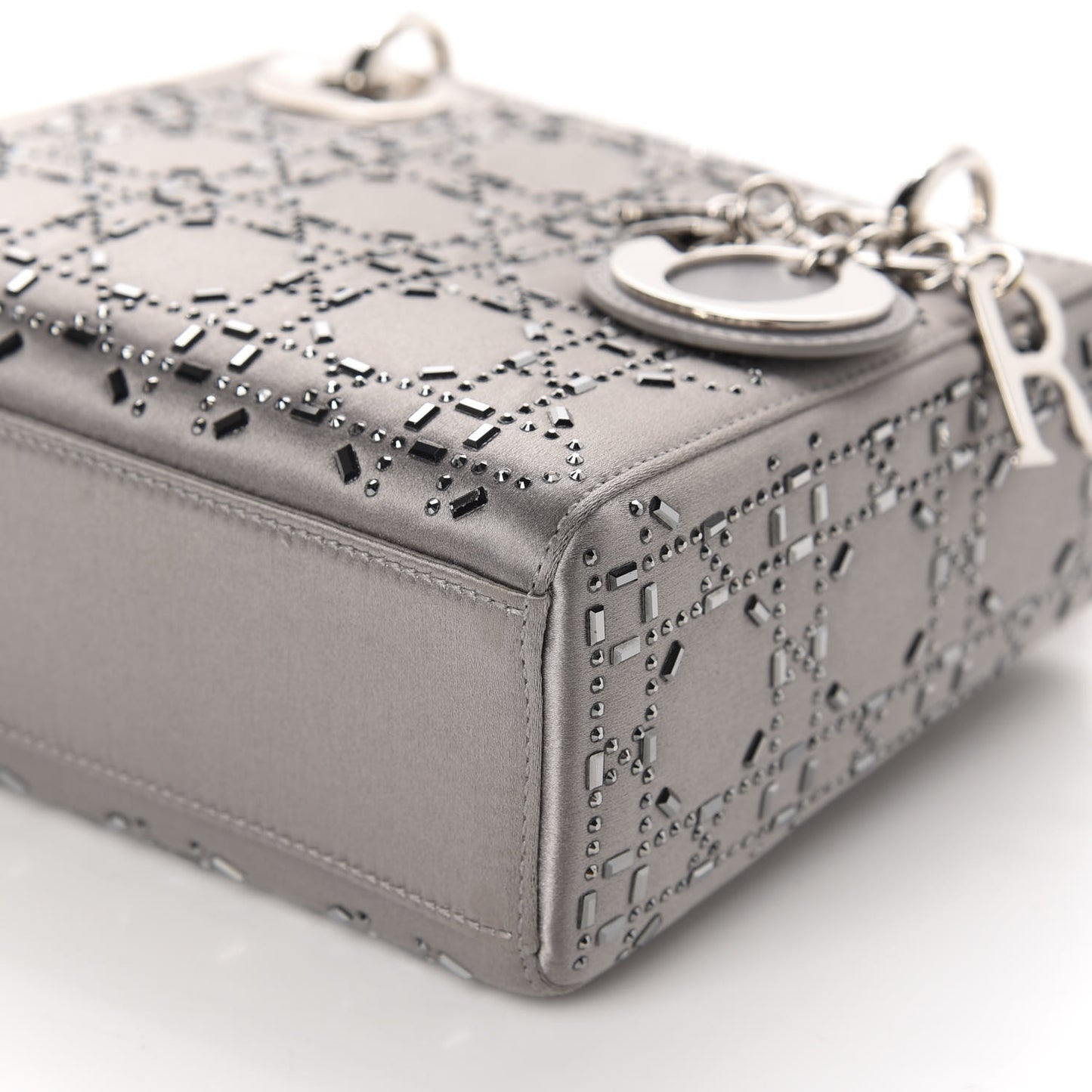 Satin Crystal Cannage Mini Lady Dior Gray