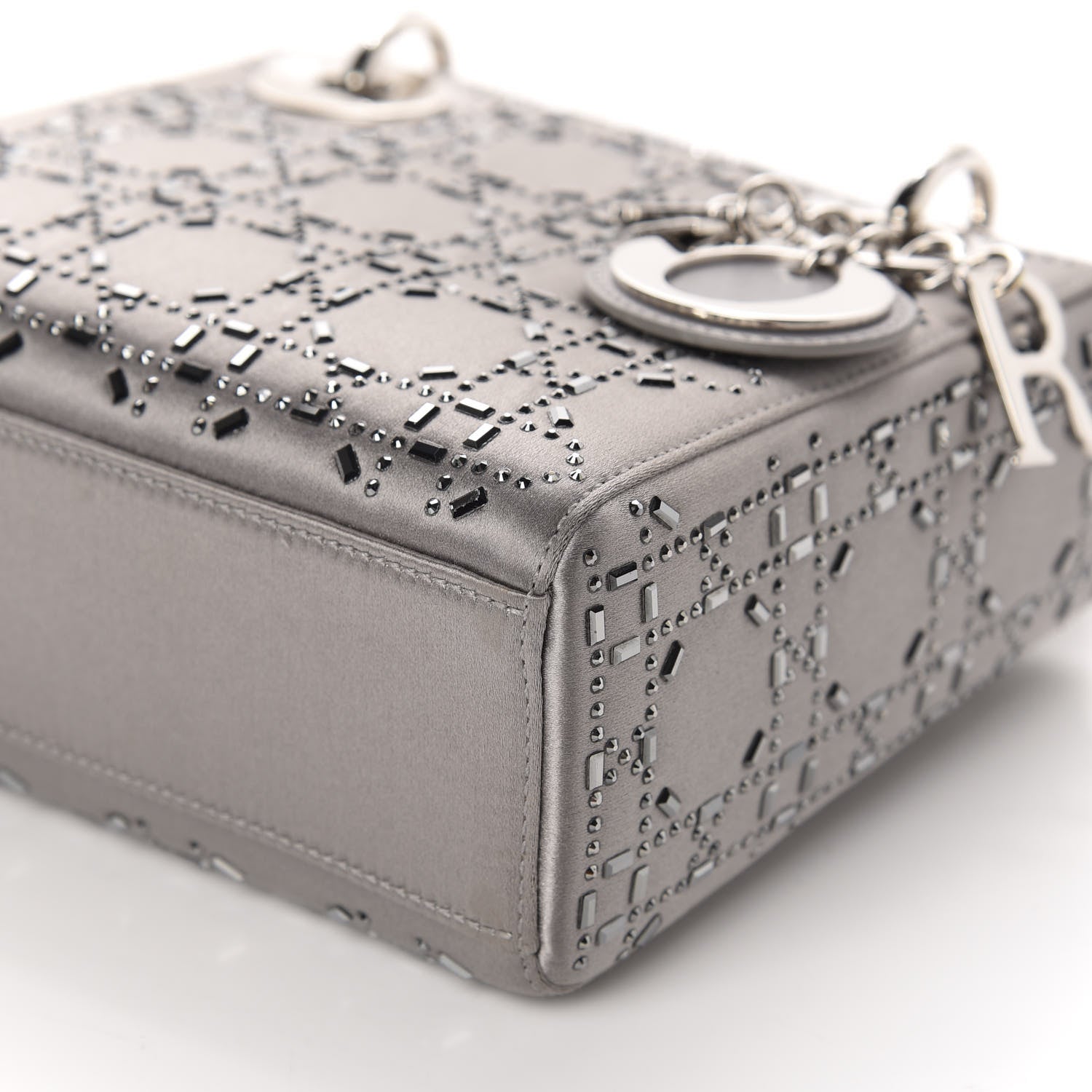 Christian Dior Satin Crystal Cannage Mini Lady Dior Gray 7 of 11