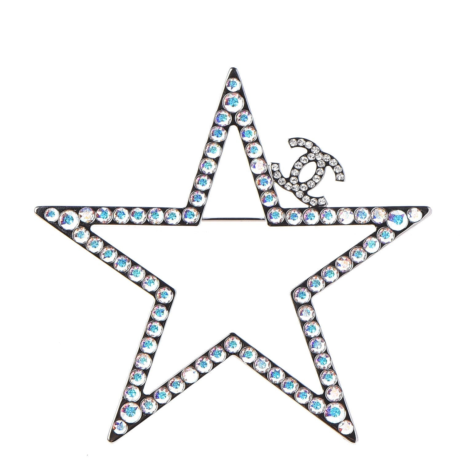 Chanel Ruthenium Crystal Star CC Brooch 1 of 5