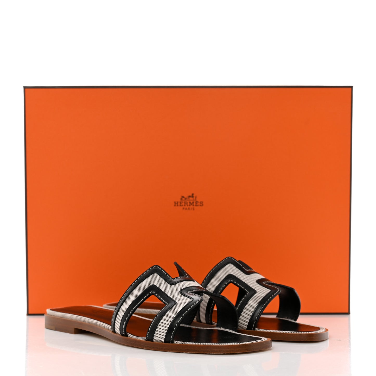 Calfskin Canvas Oran Sandals 36.5 Black