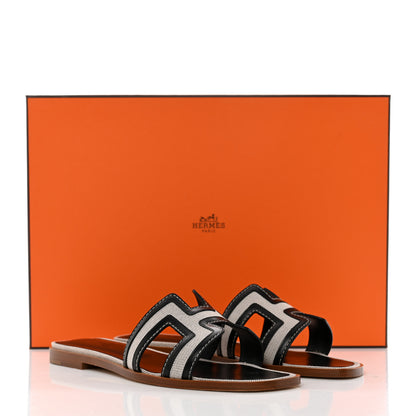 Hermes Calfskin Canvas Oran Sandals 36.5 Black 9 of 9