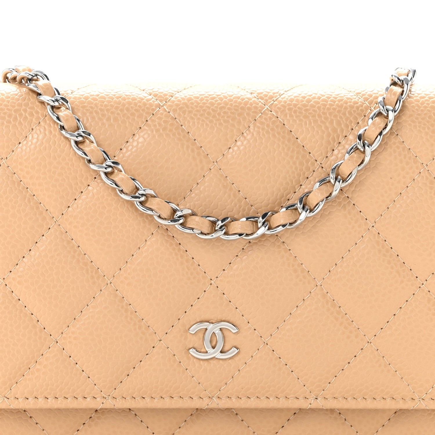 Chanel Caviar Quilted Wallet on Chain WOC Beige 9 of 11