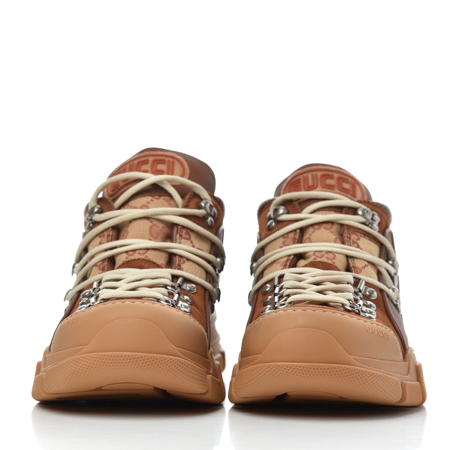 X SEGA Suede Calfskin GG Monogram Mens Flashtrek Sneakers 8.5 New Cuir Beige Ruggine