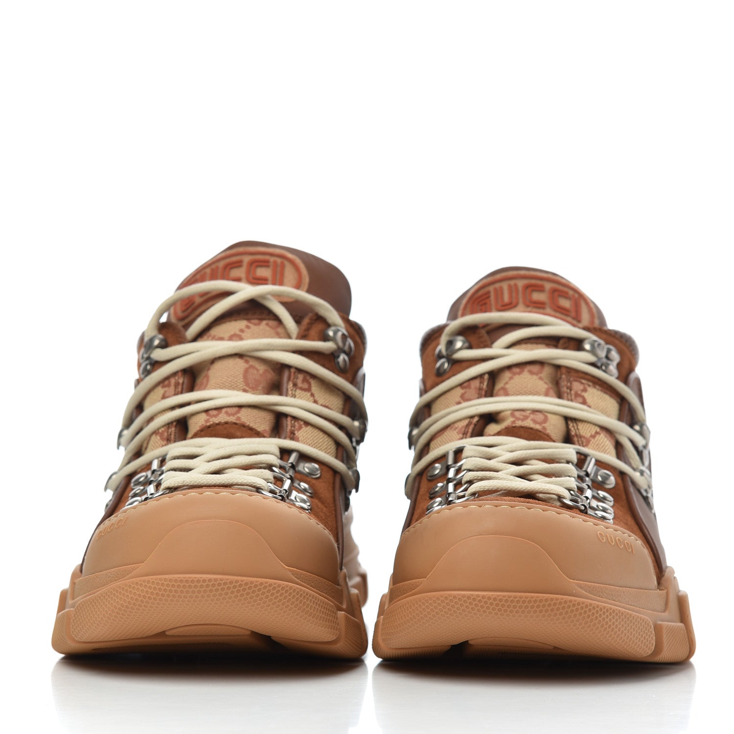 Gucci X SEGA Suede Calfskin GG Monogram Mens Flashtrek Sneakers 8.5 New Cuir Beige Ruggine 2 of 11