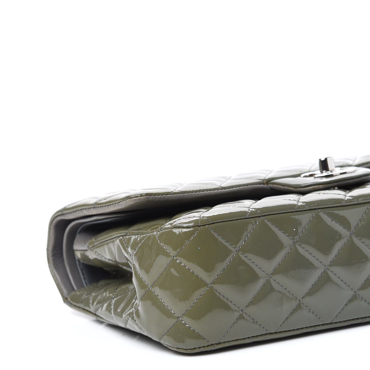 Patent Calfskin Quilted Medium Double Flap Grey