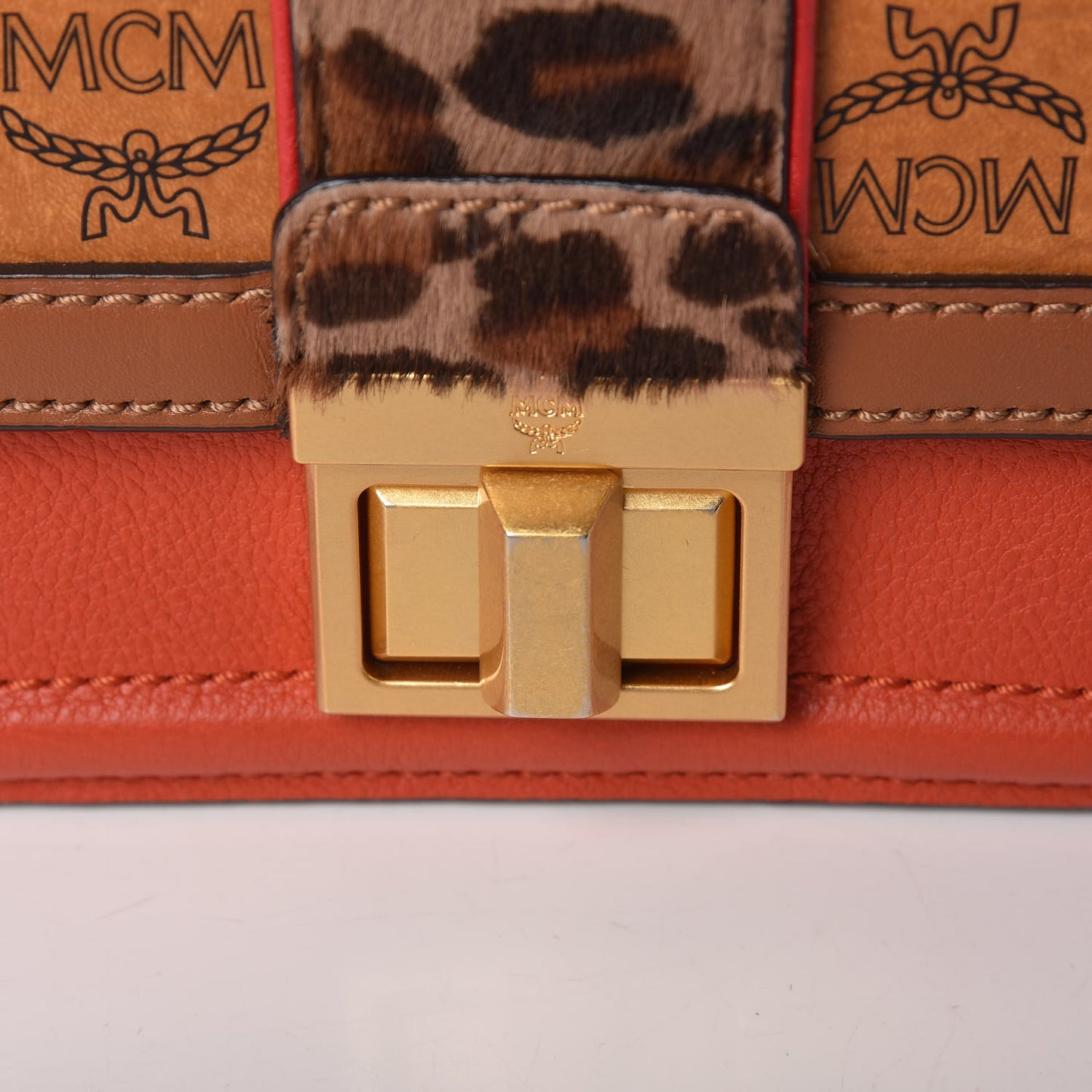 Calf Hair Leopard Print Calfskin Visetos Satchel Cognac Orange