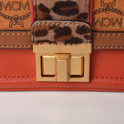 MCM Calf Hair Leopard Print Calfskin Visetos Satchel Cognac Orange 10 of 16