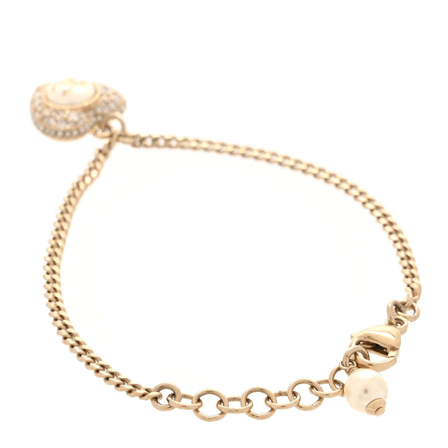 Crystal Pearl Chain Heart Bracelet Gold