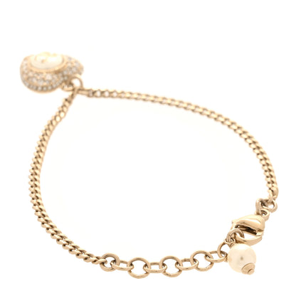 Chanel Crystal Pearl Chain Heart Bracelet Gold 3 of 5