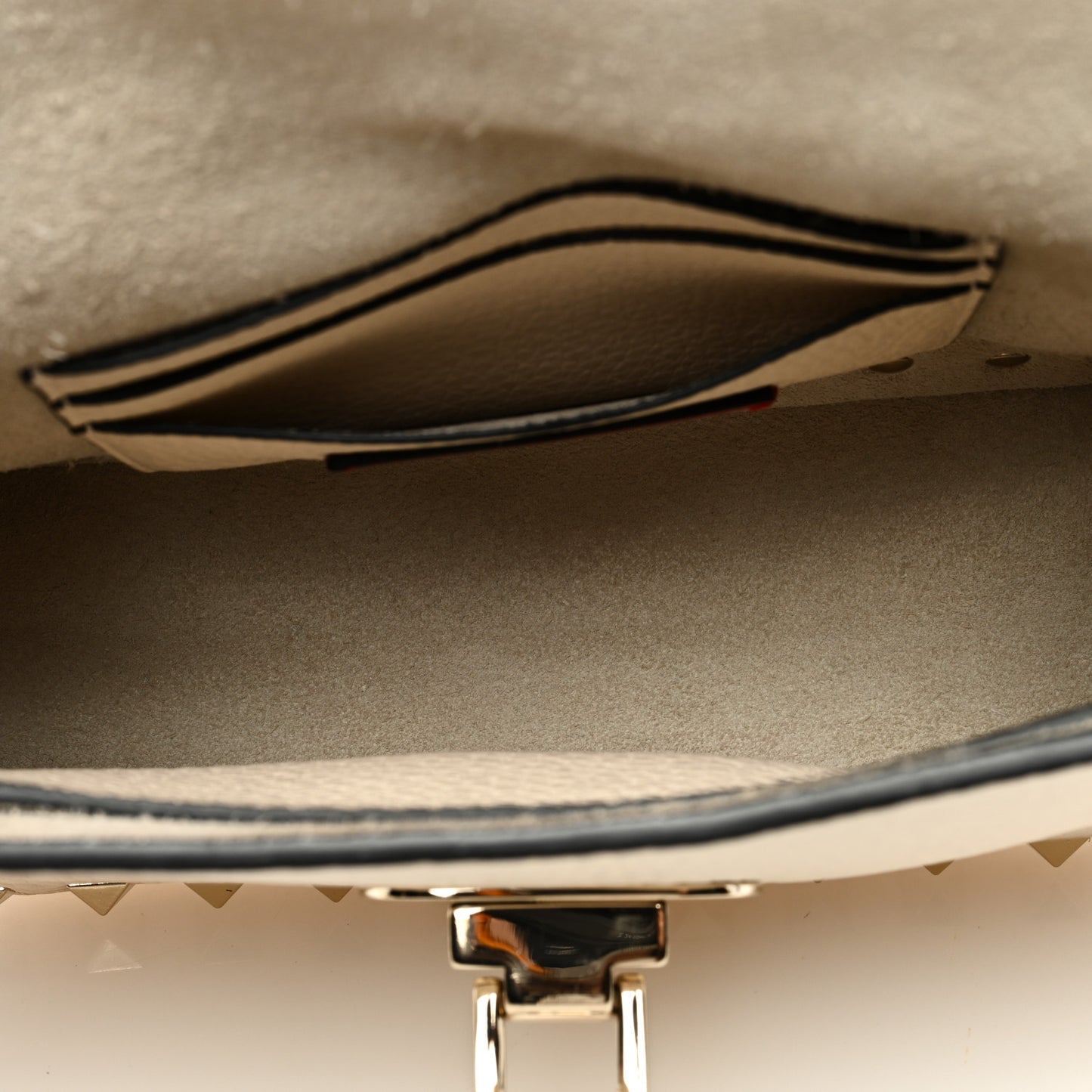 Grainy Calfskin Small Rockstud Top Handle Bag Light Ivory
