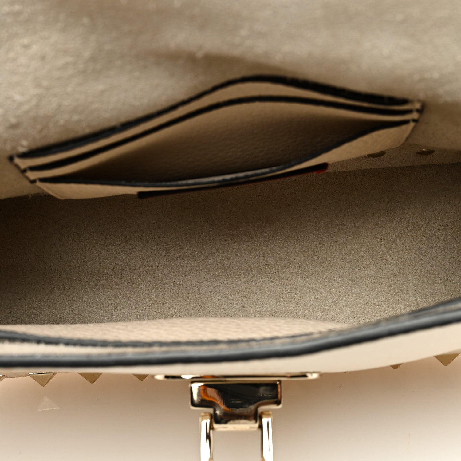 Valentino Garavani Grainy Calfskin Small Rockstud Top Handle Bag Light Ivory 5 of 8