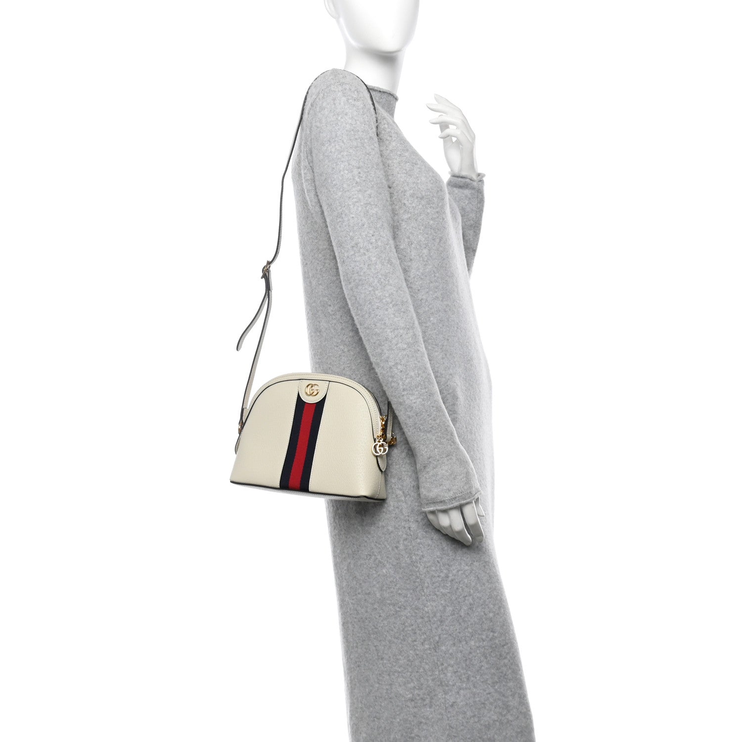Gucci Textured Dollar Calfskin Web Small Ophidia Dome Shoulder Bag Mystic White 2 of 10