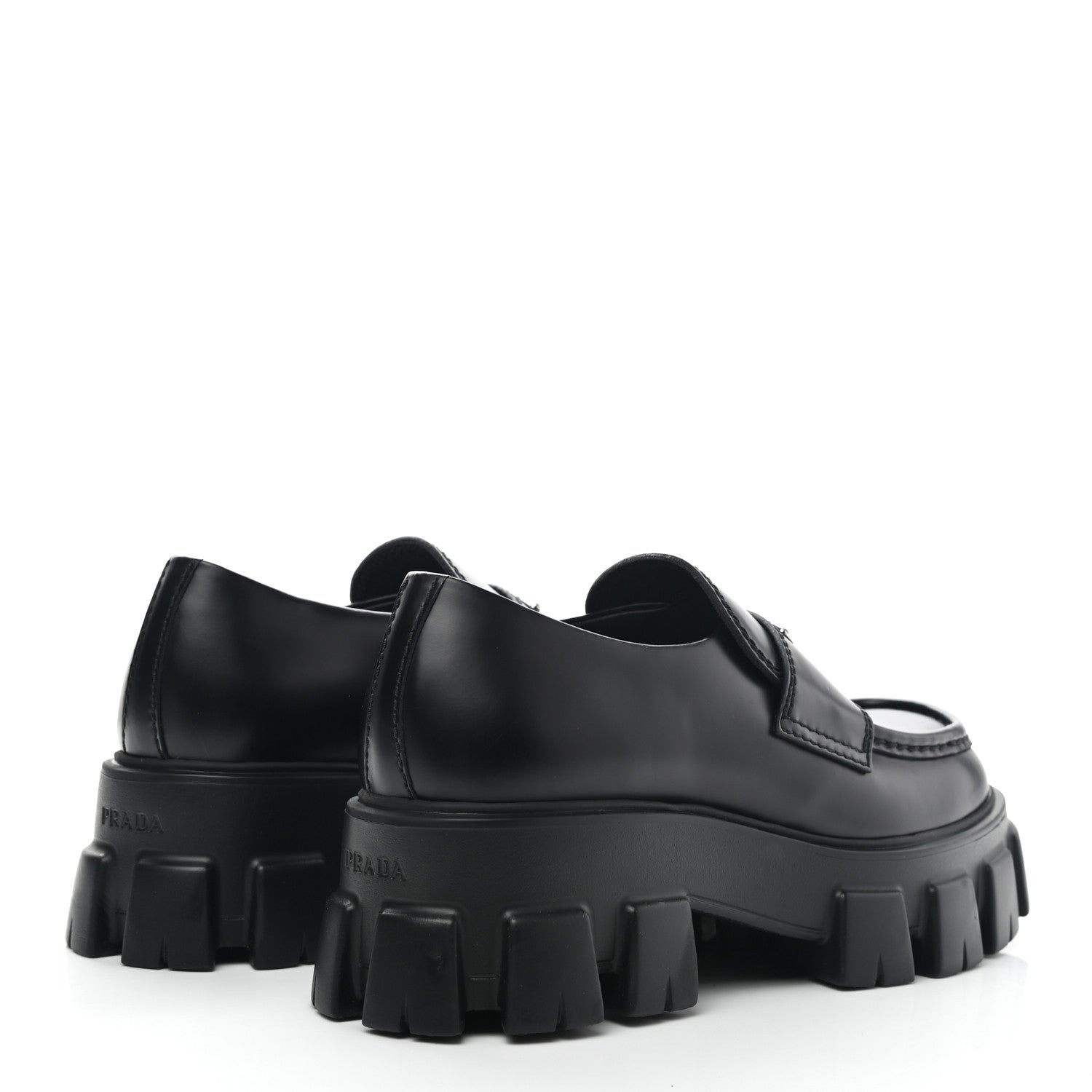 Prada Spazzolato Rois Metal Triangle Logo Mens Monolith 60mm Loafers 6 Black 4 of 11