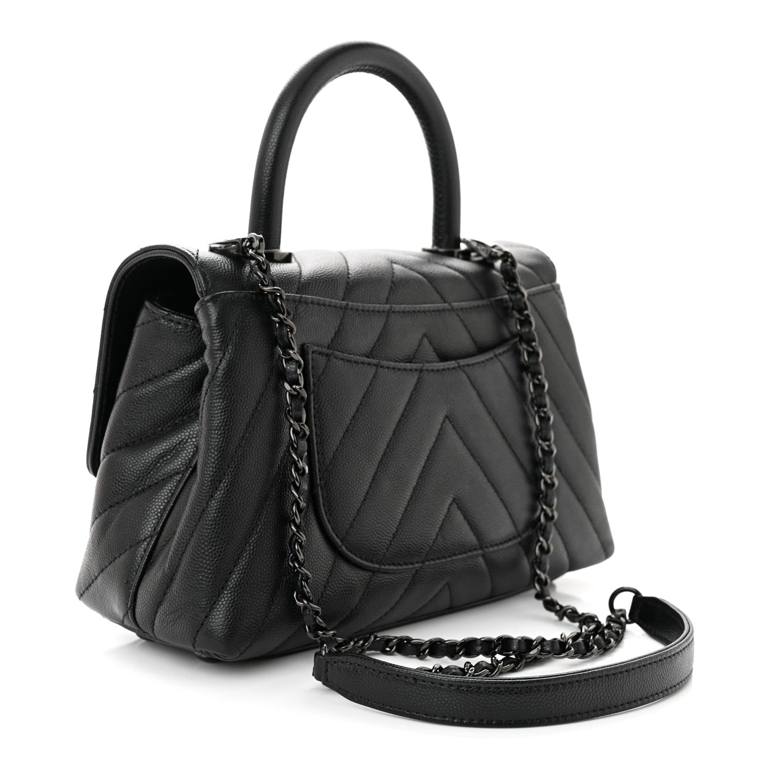 Chanel Caviar Chevron Quilted Mini Coco Handle Flap So Black 3 of 11