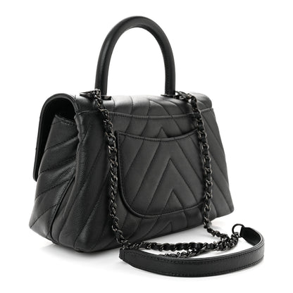 Chanel Caviar Chevron Quilted Mini Coco Handle Flap So Black 3 of 11