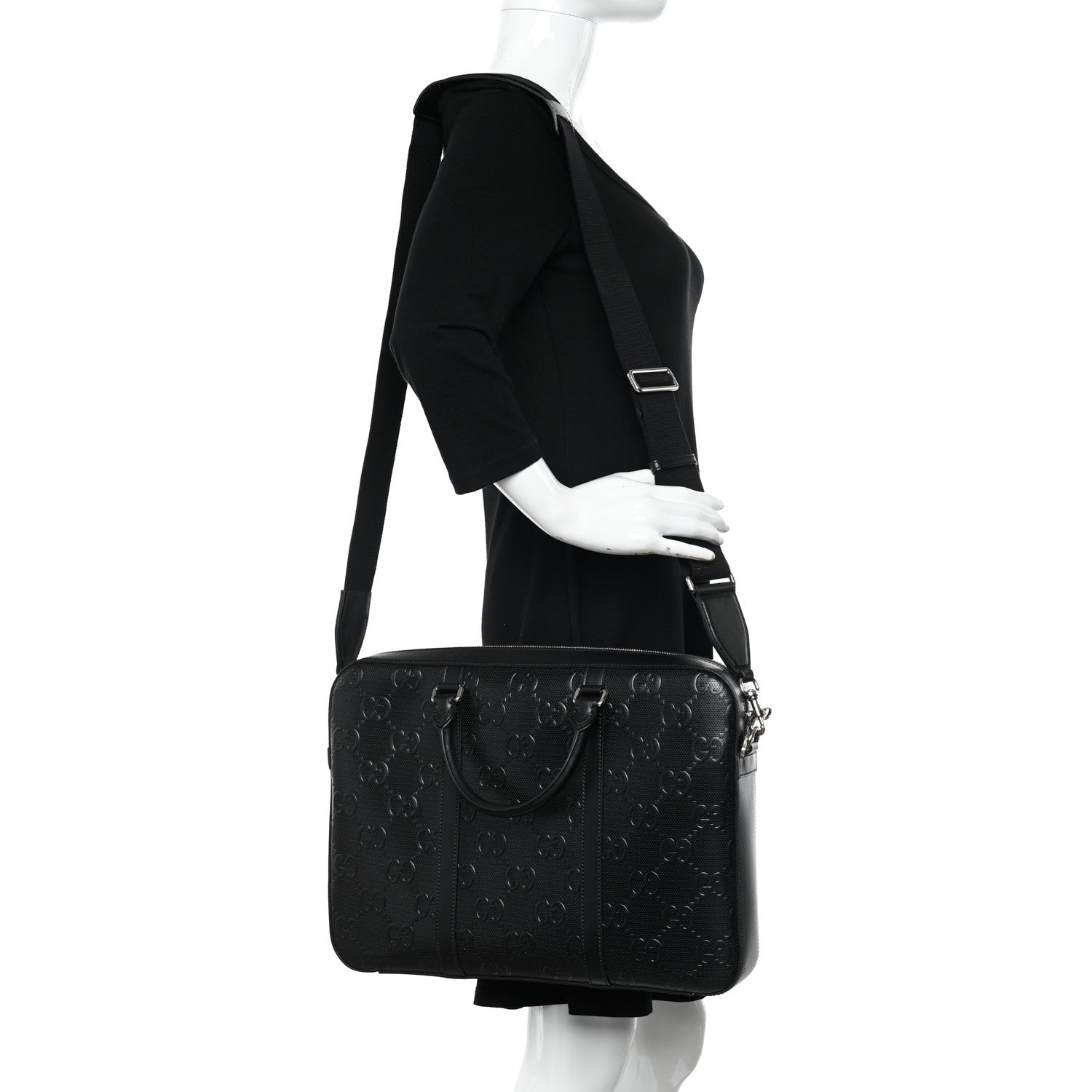 Gucci Calfskin GG Tennis Embossed Briefcase Black 2 of 11