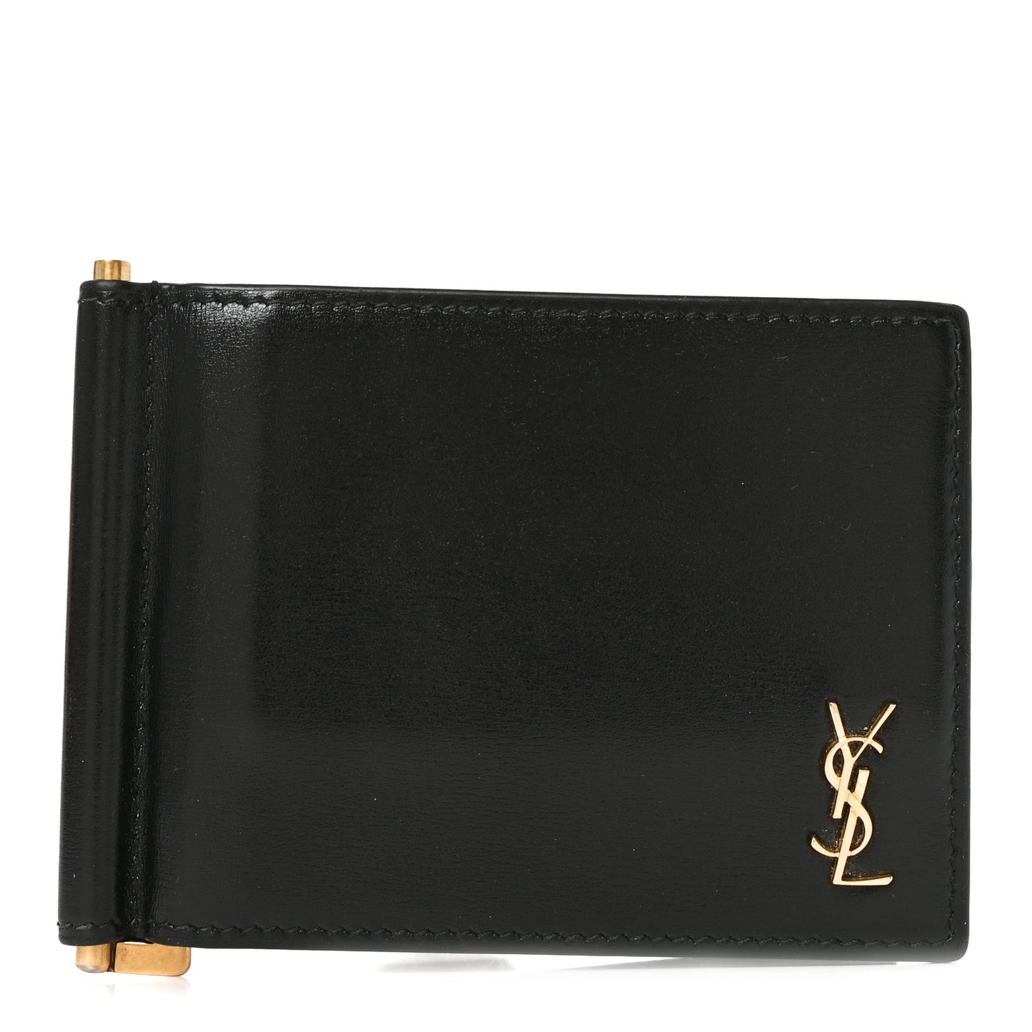 Shiny Calfskin Tiny Cassandre Bill Clip Wallet Black