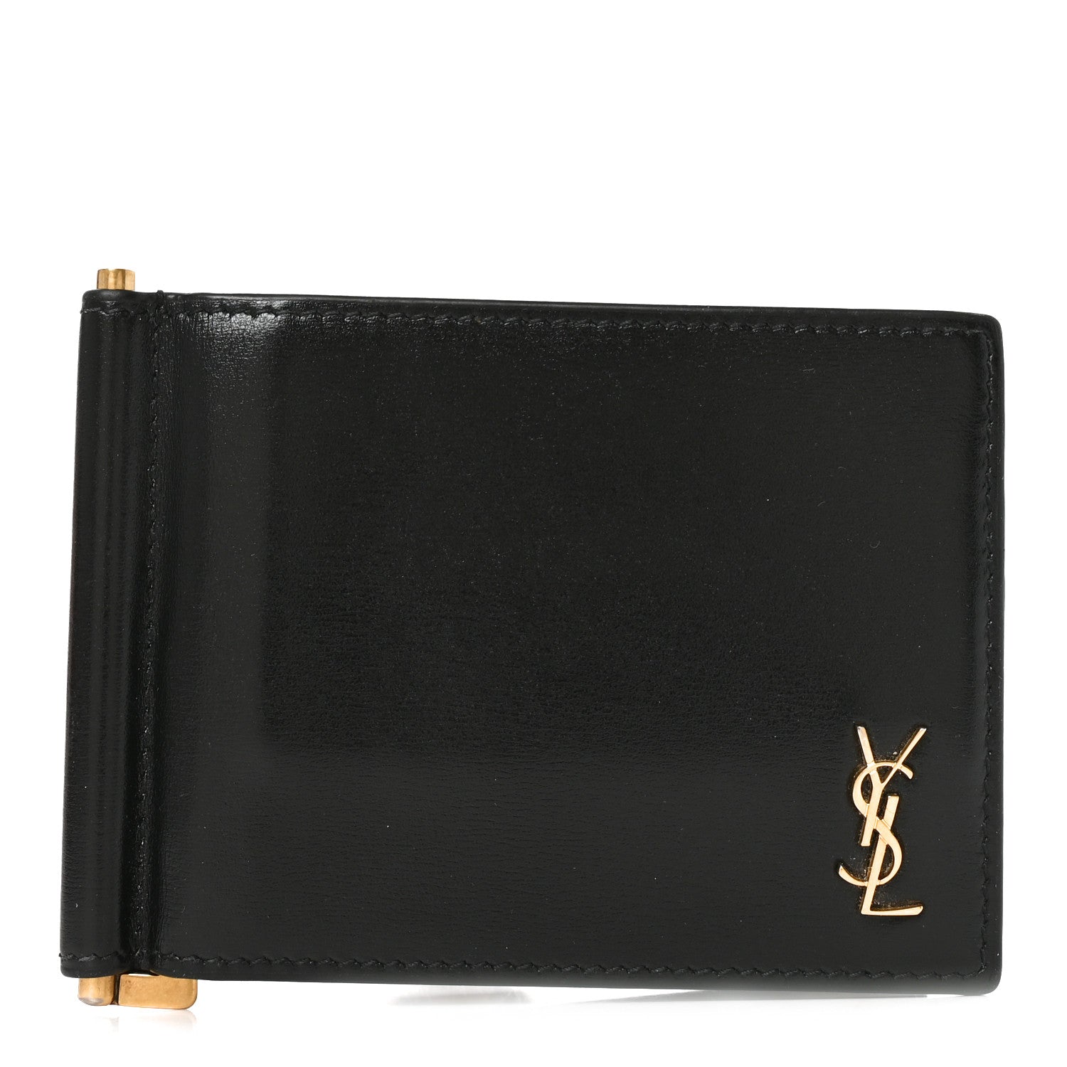 Saint Laurent Shiny Calfskin Tiny Cassandre Bill Clip Wallet Black 1 of 6