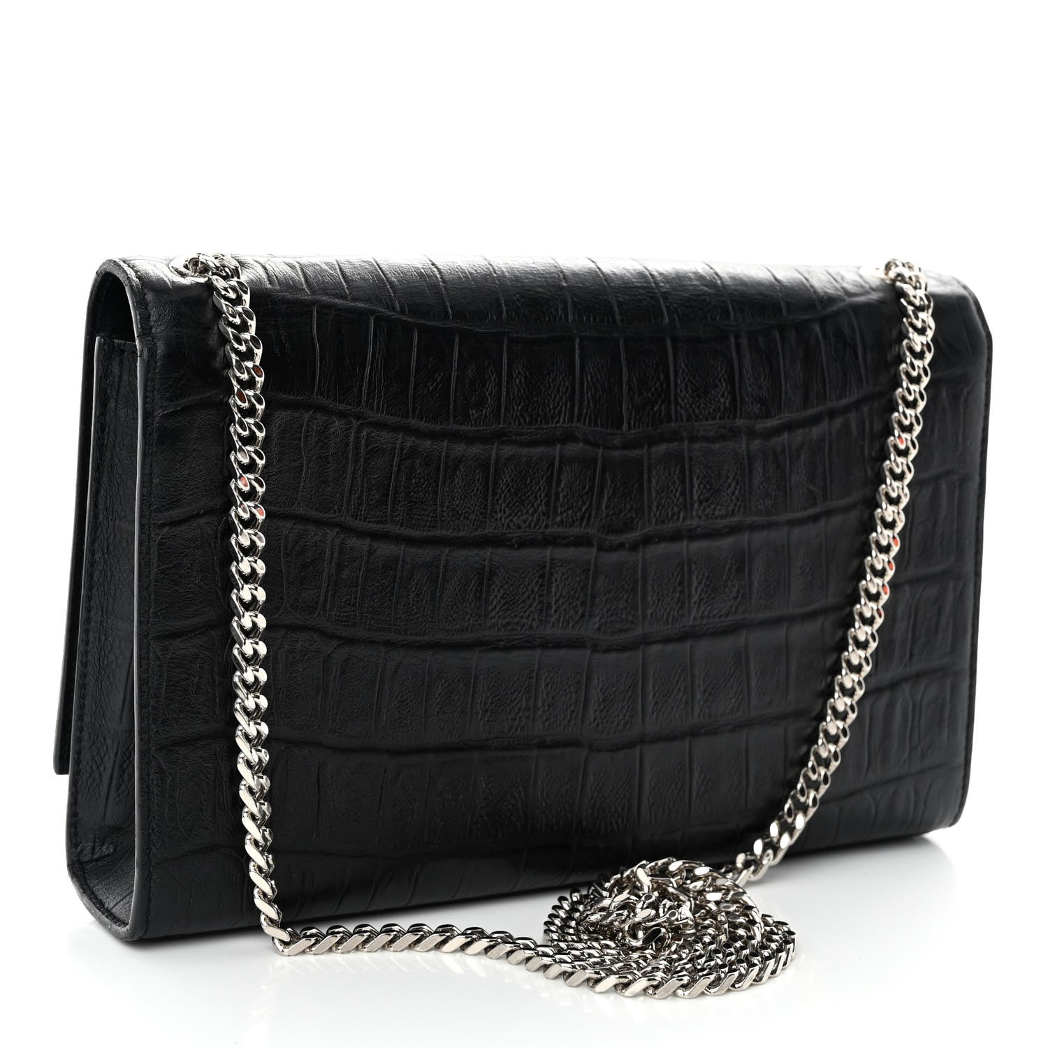 Saint Laurent Calfskin Crocodile Embossed Medium Classic Monogram Kate Tassel Satchel Black 3 of 11