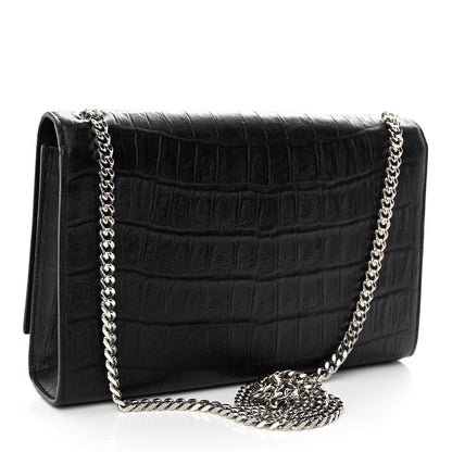 Saint Laurent Calfskin Crocodile Embossed Medium Classic Monogram Kate Tassel Satchel Black 3 of 11