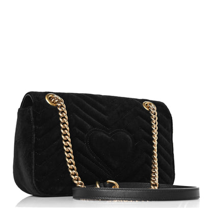Gucci Velvet Matelasse Small GG Marmont Shoulder Bag Black 3 of 9