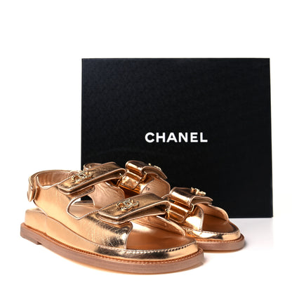 Chanel Metallic Laminated Calfskin Velcro Dad Sandals 37.5 Golden 9 of 9
