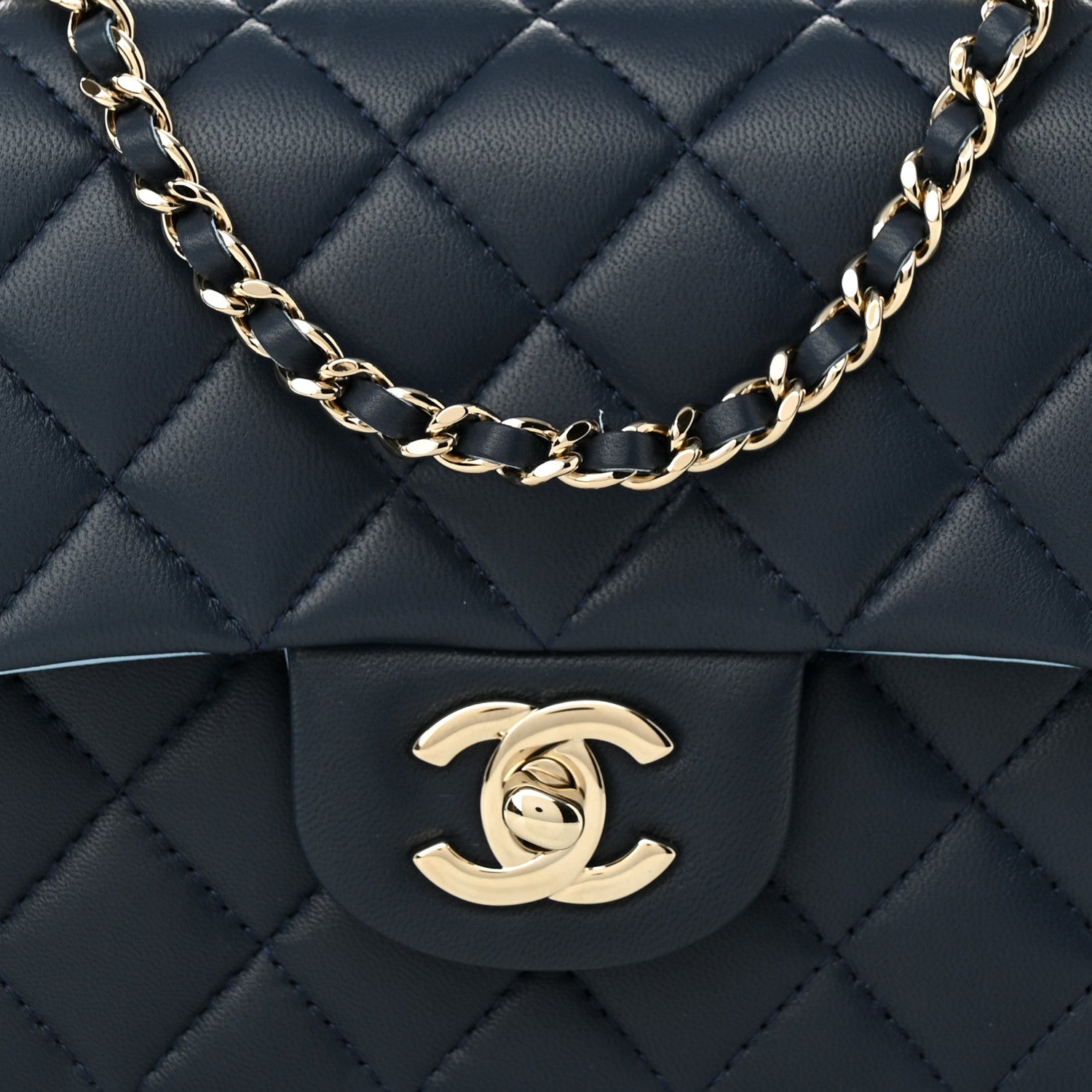 Chanel Lambskin Quilted Bi-Color Mini Top Handle Rectangular Flap Navy Blue Light Blue 8 of 11