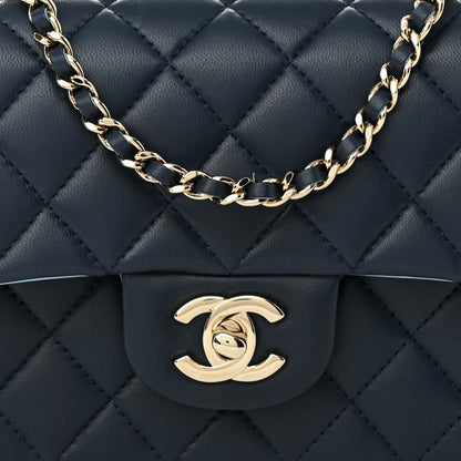 Chanel Lambskin Quilted Bi-Color Mini Top Handle Rectangular Flap Navy Blue Light Blue 8 of 11