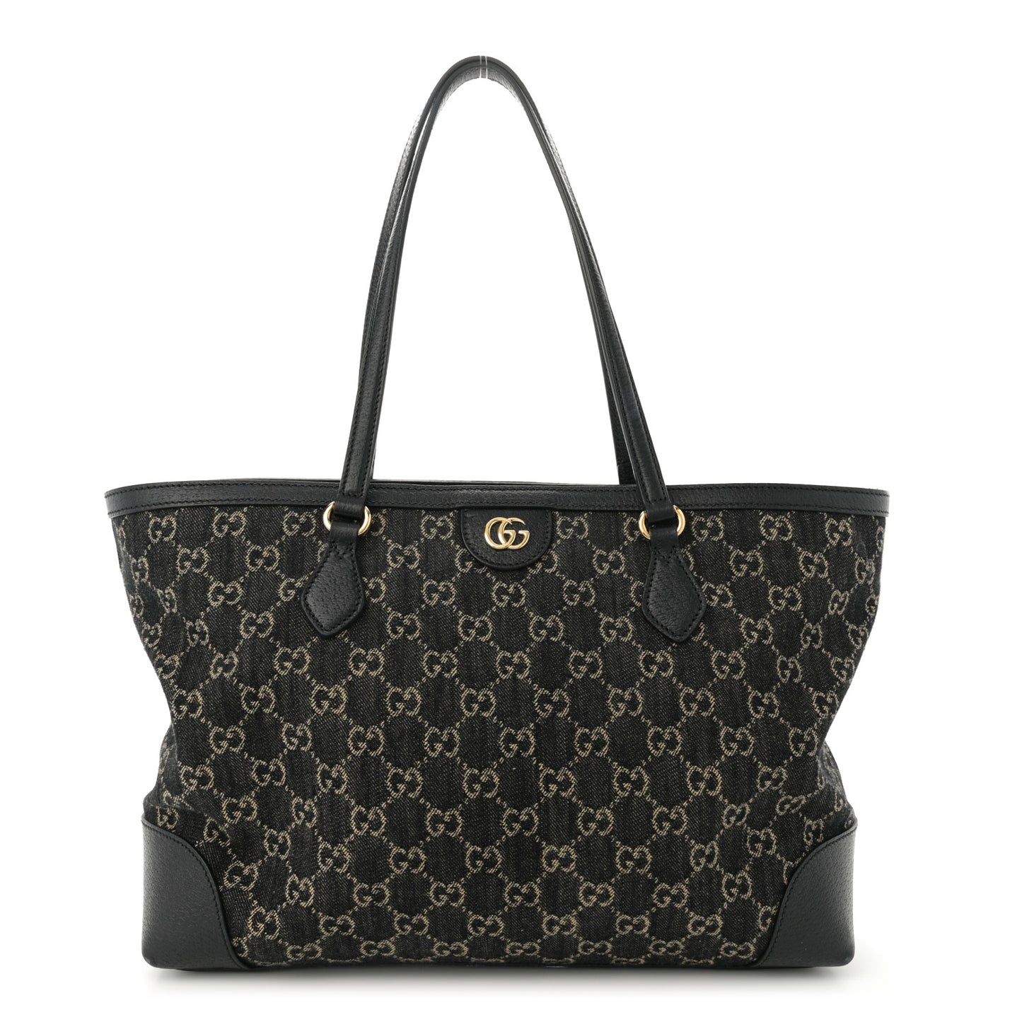 Jacquard Black Denim GG Monogram Medium Ophidia Shopping Tote Black Ivory