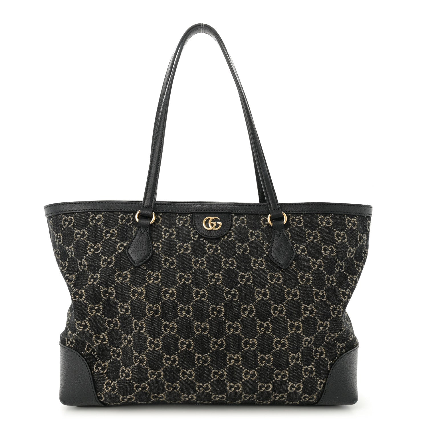 Gucci Jacquard Black Denim GG Monogram Medium Ophidia Shopping Tote Black Ivory 1 of 11