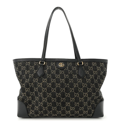 Gucci Jacquard Black Denim GG Monogram Medium Ophidia Shopping Tote Black Ivory 1 of 11