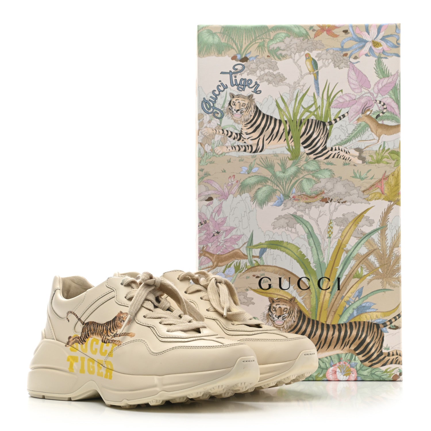 Gucci Calfskin Tiger Rhyton Sneakers 37 Ivory 11 of 11