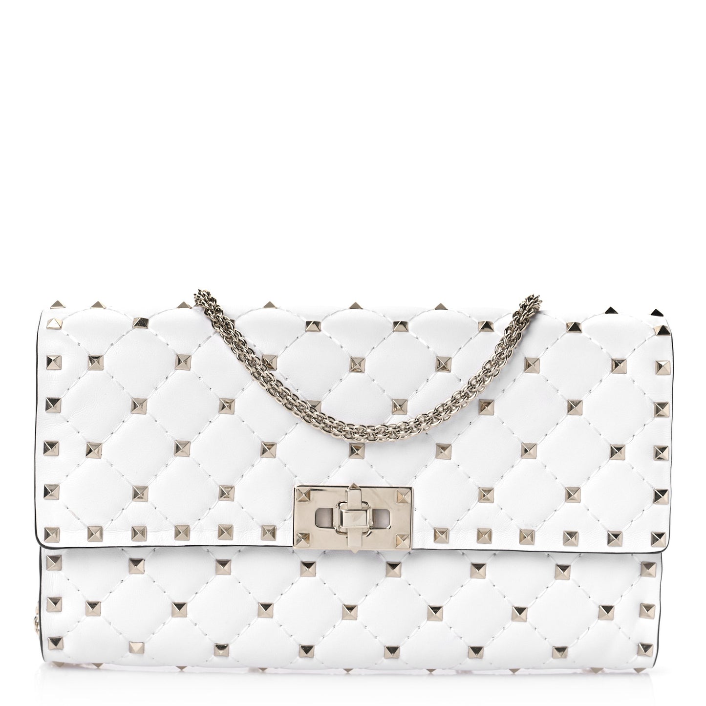 Nappa Rockstud Spike Wallet On Chain Optic White