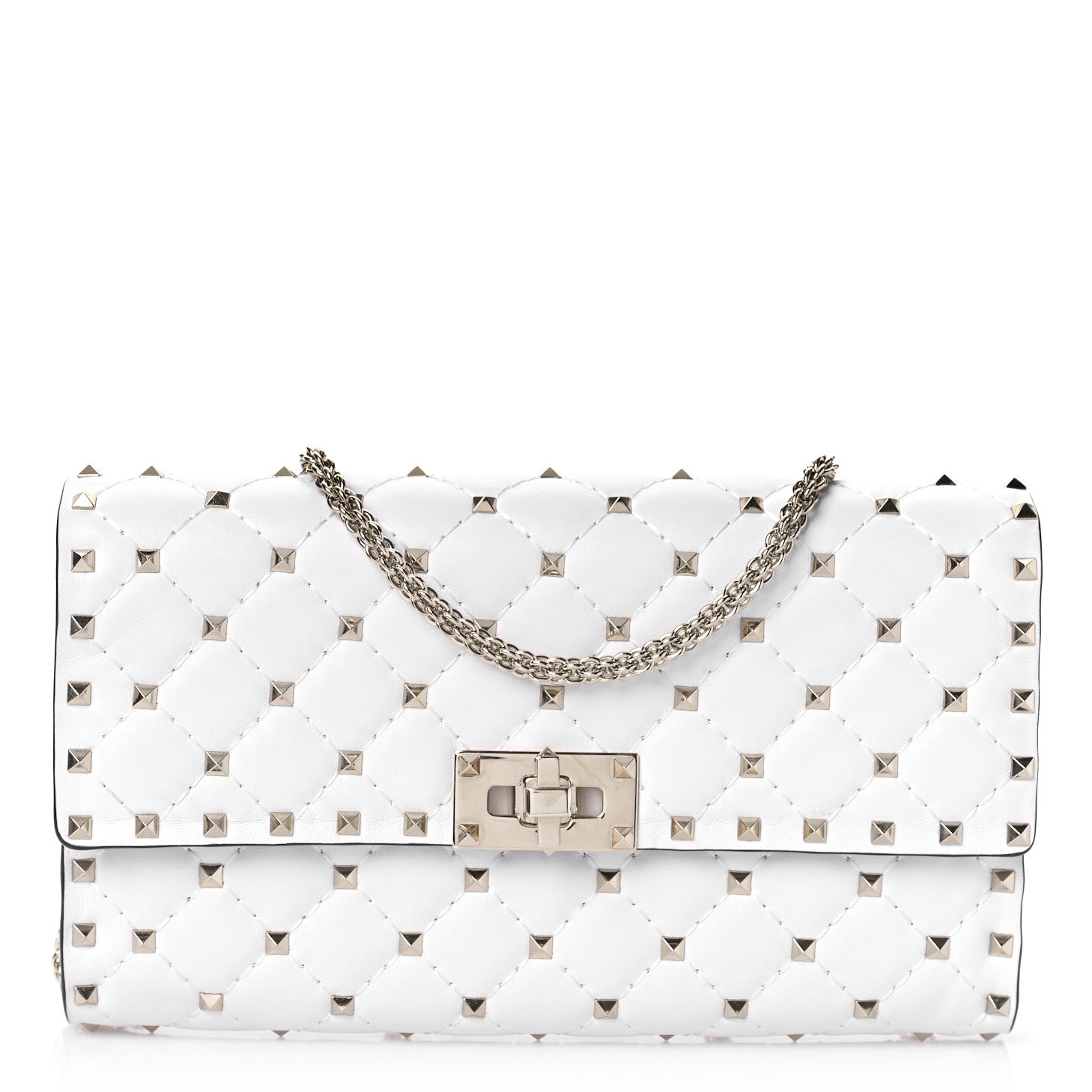 Valentino Garavani Nappa Rockstud Spike Wallet On Chain Optic White 1 of 9