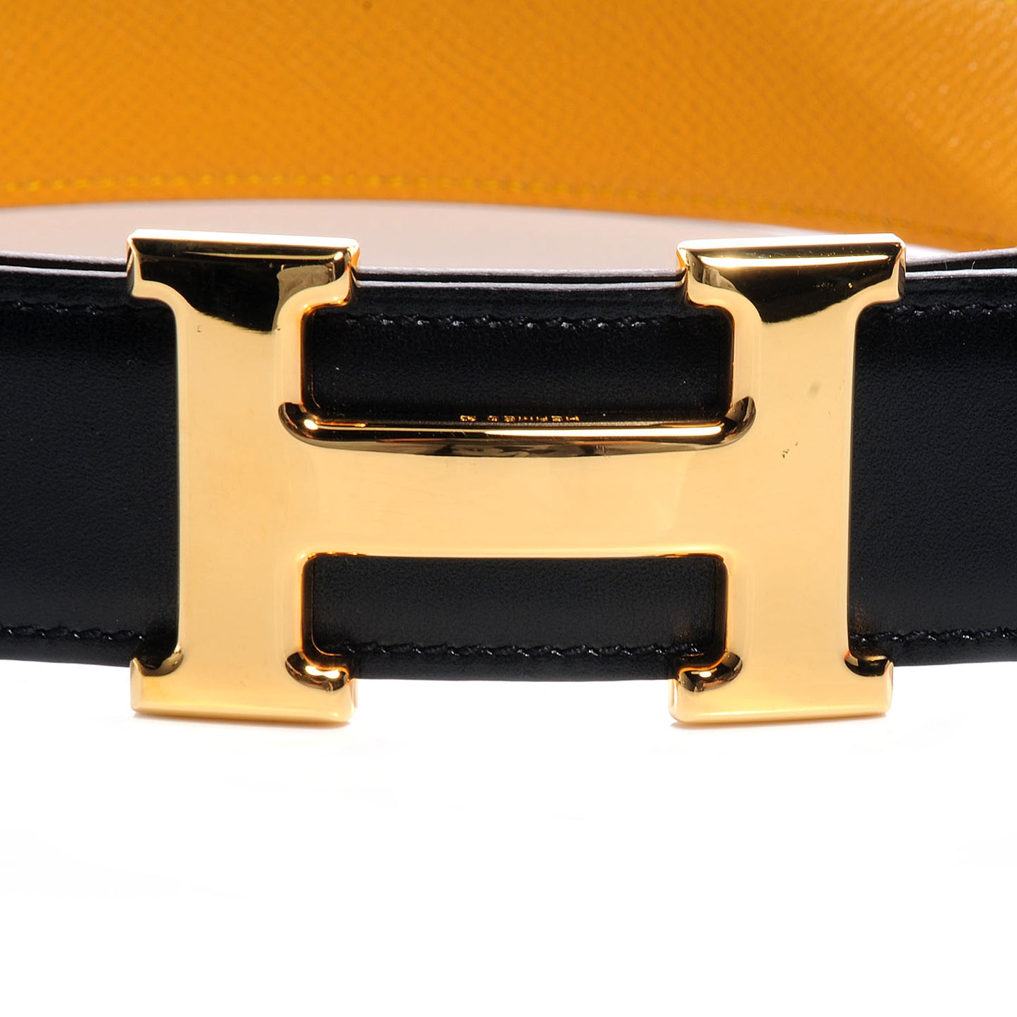 Box Courchevel Reversible Constance 32mm H Belt Noir and Jaune 62