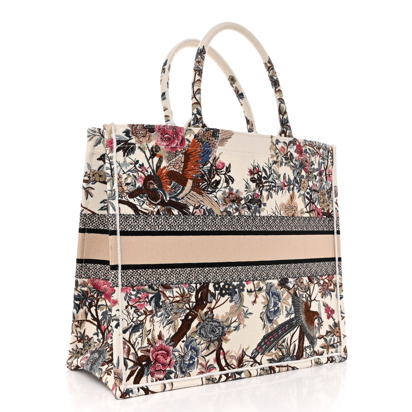 Canvas Embroidered Large Jardin D'Hiver Book Tote Latte Multicolor