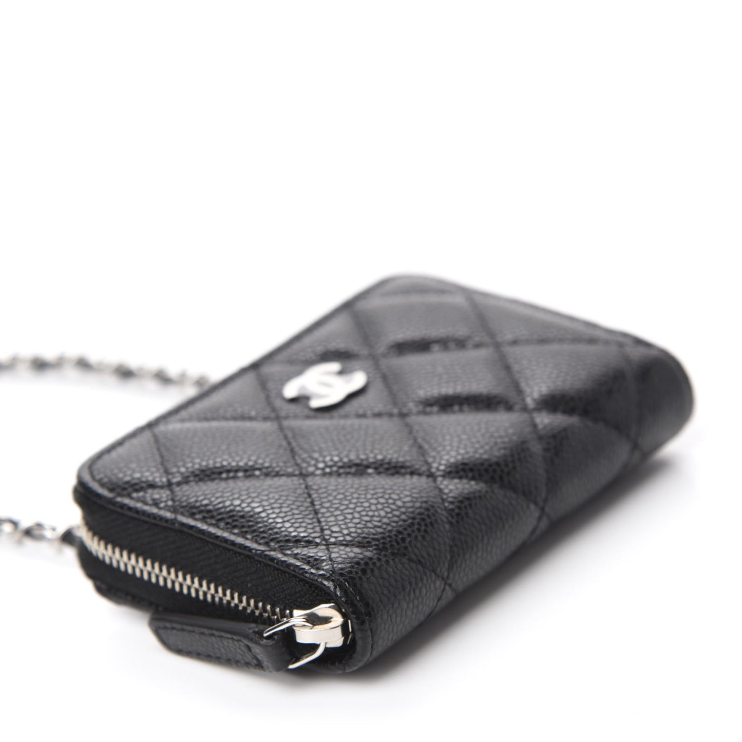Caviar Quilted Zip Around Coin Purse Wallet On Chain Black