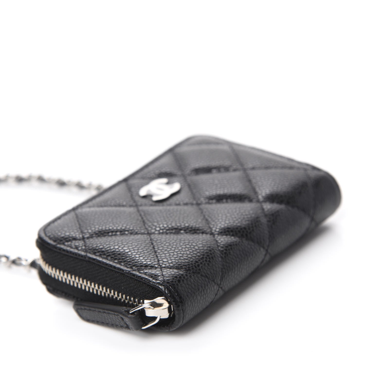 Chanel Caviar Quilted Zip Around Coin Purse Wallet On Chain Black 4 of 10