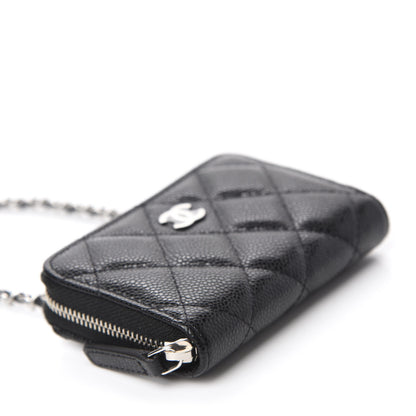 Chanel Caviar Quilted Zip Around Coin Purse Wallet On Chain Black 4 of 10