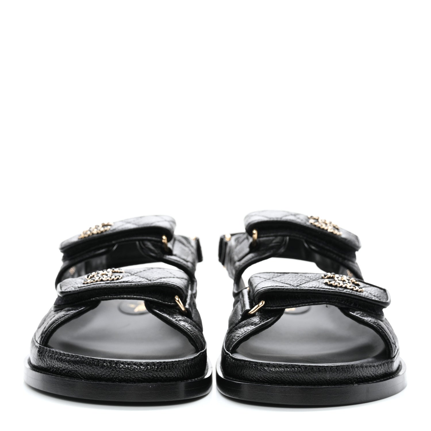 Chanel Grained Calfskin Velcro Dad Sandals 38.5 Black 2 of 11