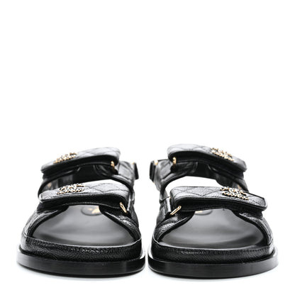Chanel Grained Calfskin Velcro Dad Sandals 38.5 Black 2 of 11